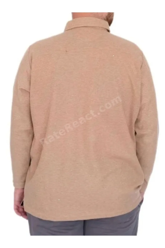 Büyük Beden Erkek Sweatshirt Polo Yaka Uzun Kol WAFFLE C23449 BEJ