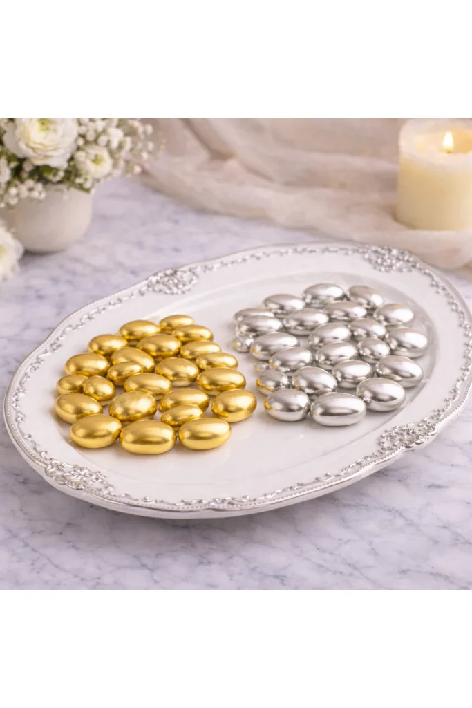 (100 GR) Gold Altın Bademli Draje + (100 GR) Gümüş Bademli Draje Nişan Düğün Hediyelik Tatlı Atıştırmalık