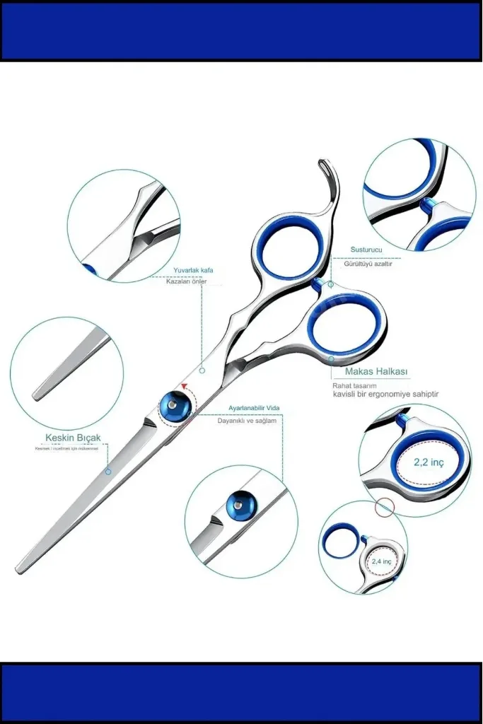7 Parça 6 Inç 17 Cm Uzunluk Deri Çantalı Titanium Gri Profesyonel Kuaför Berber Saç Makas