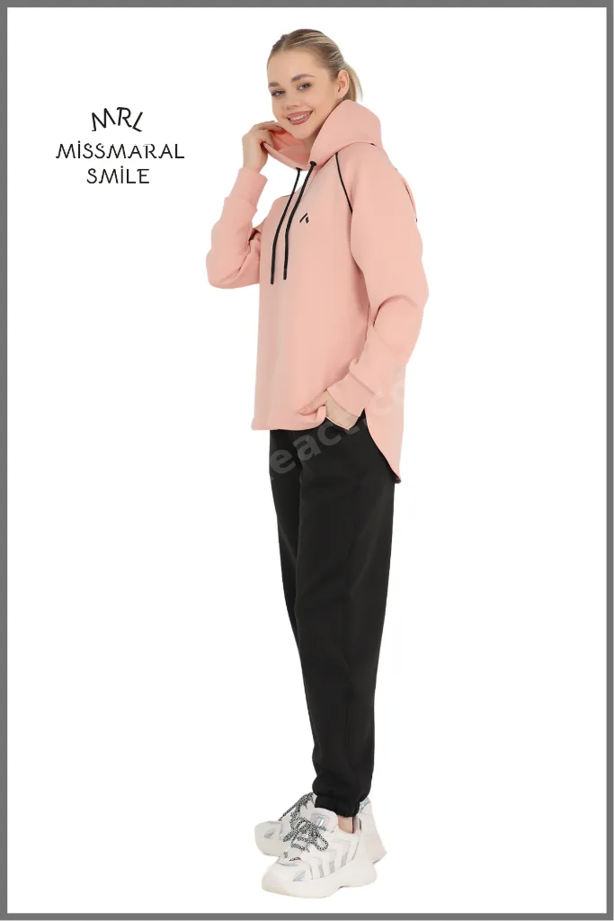Kadın   Eşofman Üst Yavruağzı  Scuba Kapüşonlu Reglan Kol Aktif Spor Sweatshirt