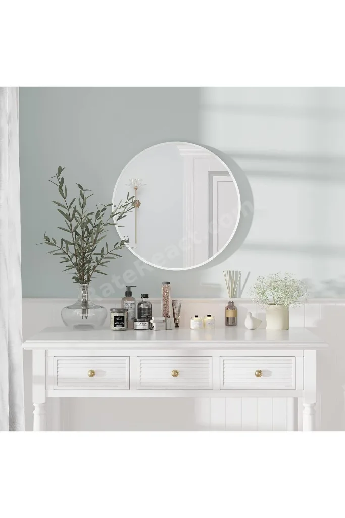 ayna,yuvarlak ayna,banyo aynası Beyaz Dekoratif Yuvarlak Duvar Aynası 45cm