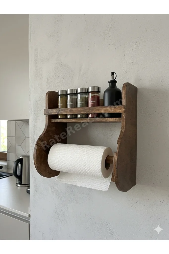 Ahşap Çok Amaçlı Mutfak Banyo Rafı Terek Ve Kağıt Havluluk Düzenleyici Raf