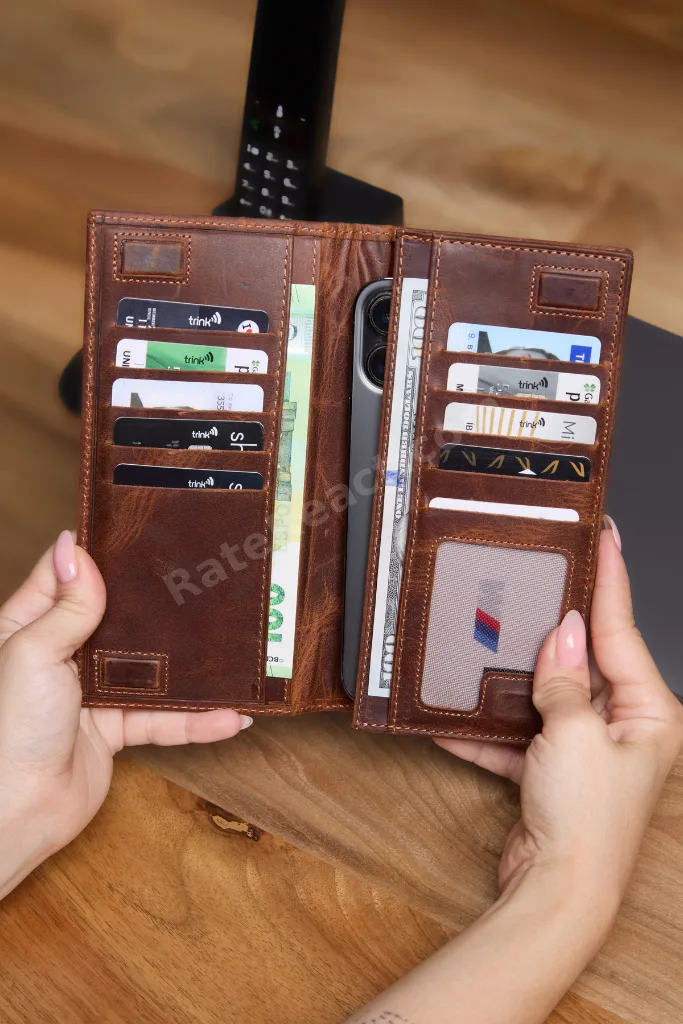 3783 Hakiki Deri Dikey Mıknatıslı Telefon Cüzdanı