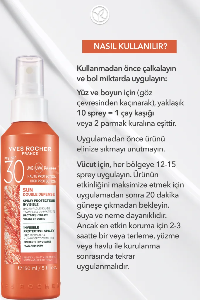 Yüz &Vücut Güneş Spreyi - SPF 30 / Sun Double Defense - Kırmızı Mikro Alg 150ML