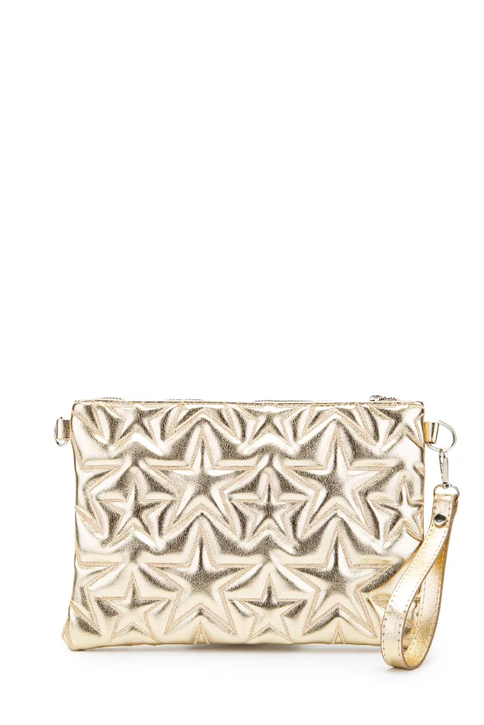 Yıldız Dikişli Clutch Star Kadın Çanta Gold Rugan