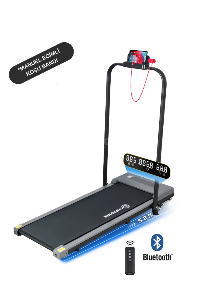 Manuel Eğimli 150KG Taşıma Kapasiteli, 12KM/H, Bluetoothlu, LCD Ekranlı Yürüyüş Ve Koşu Bandı