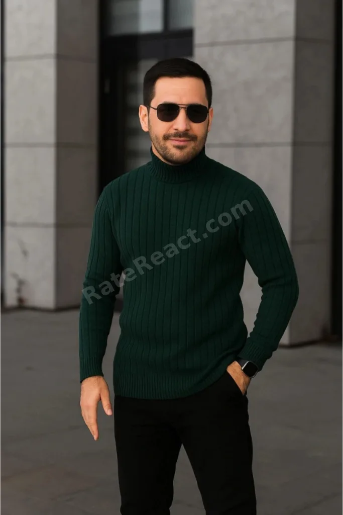 Erkek Fitilli Triko Kazak 3lÜ Set Gri Haki Siyah Regular Balıkcı Yaka Tam Boğazlı Triko Seti Modeli