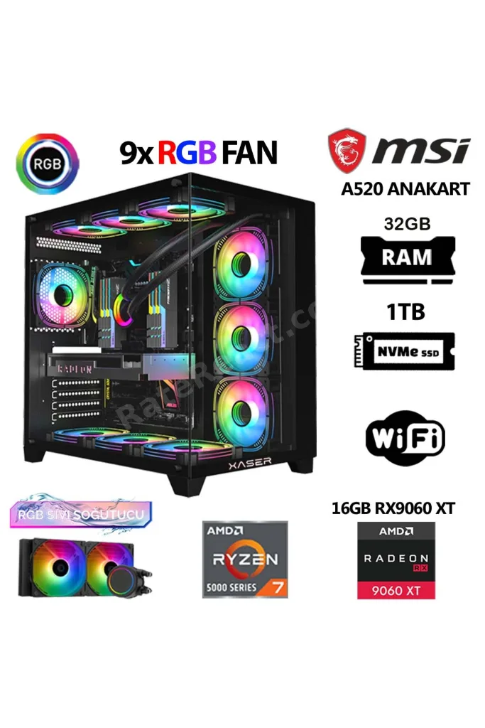 Lexus x740 Ryzen 7 5700x 32GB Ram 1TB M.2 NVMe SSD 16GB RX9060 XT Sıvı Soğutmalı Hazır Oyuncu