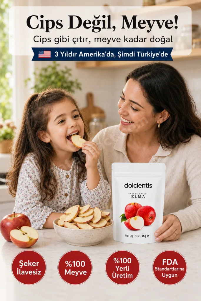 Freeze Dried Elma 15 g Dondurularak Kurutulmuş Çıtır Dilim Elma Cipsi Şeker İlavesiz