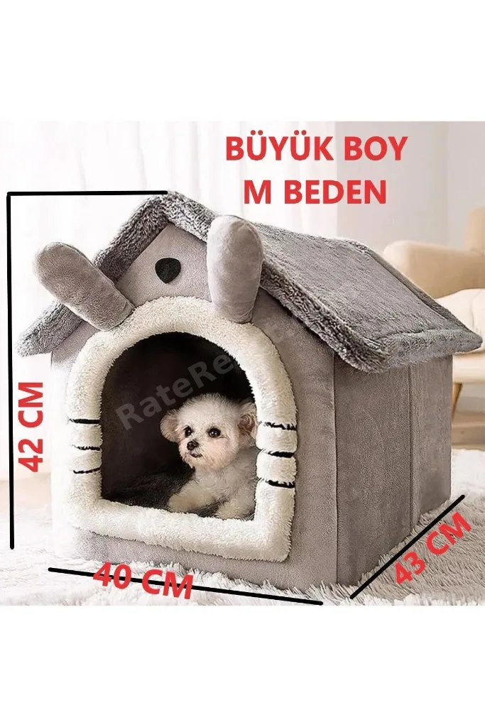 Klasik Model Kedi Evi Yumuşak Kedi Yatağı Derin Uyku Ve Kış Evi Çıkarılabilir Minder Gri