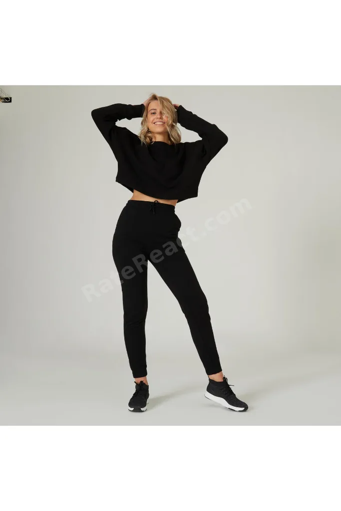 Kadın Siyah Crop Sweatshirt 520 - Fitness