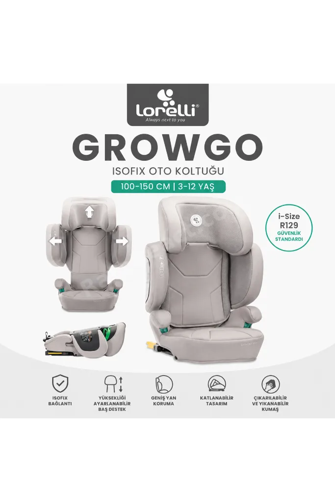 GrowGo i-Size ISOFIX Katlanabilir Oto Koltuğu (100-150 cm | 3-12 Yaş) - Gri