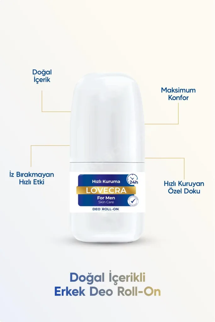 Doğal Erkek Deo Roll On 24 Saat Etkili Terleme Önleyici Ter Kokusuna Karşı Koruma Hassas Cilt 50 ml