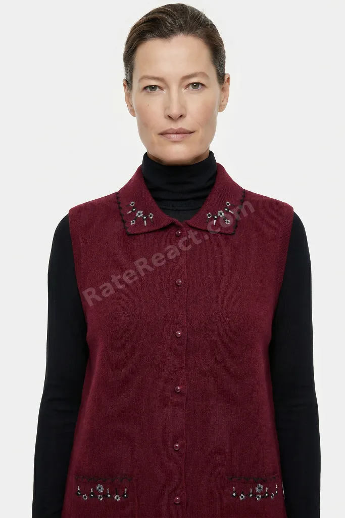 Kadın Cepli Düğmeli Triko Yelek - Bordo