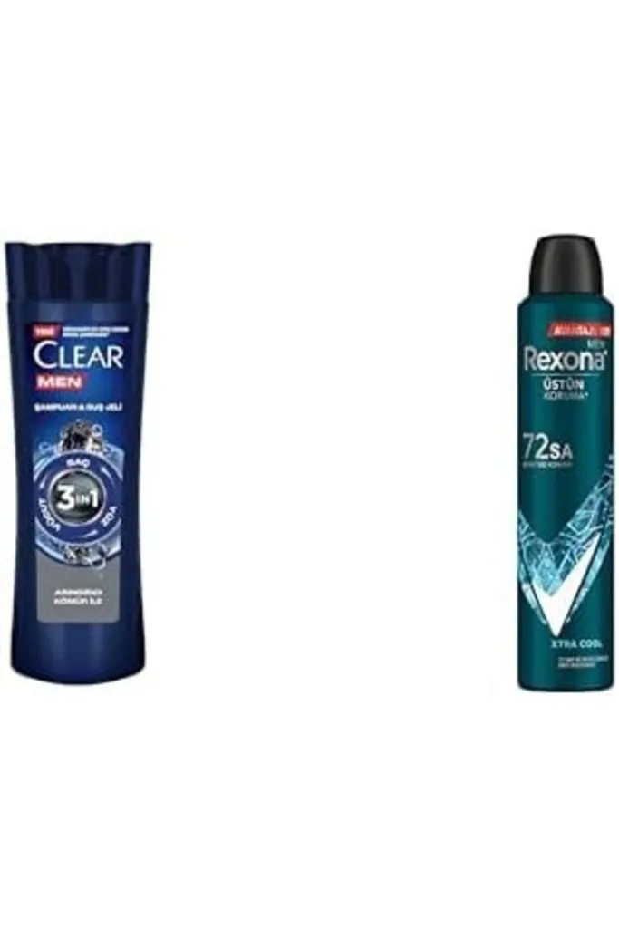 3 in 1 Şampuan & Duş Jeli Arındırıcı Kömür Saç Yüz Vücut İçin ve Rexona Men Erkek Sprey Deodorant Xt