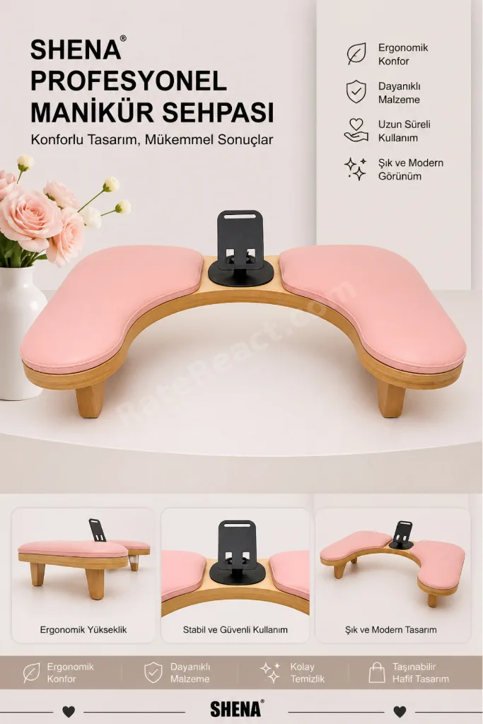 Manikür Sehpası Telefon Tutacaklı U Tipi Sehpa - Tırnak, El & Kol Dayama Standı - Nail Art & Protez Tırnak Çalışma Sehpası
