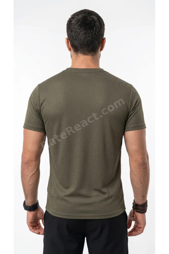 Erkek Haki Spor T-Shirt Nefes Alabilen Ter Tutmaz Çabuk Kuruyan Esnek Yapılı Hava Alan Kumaş