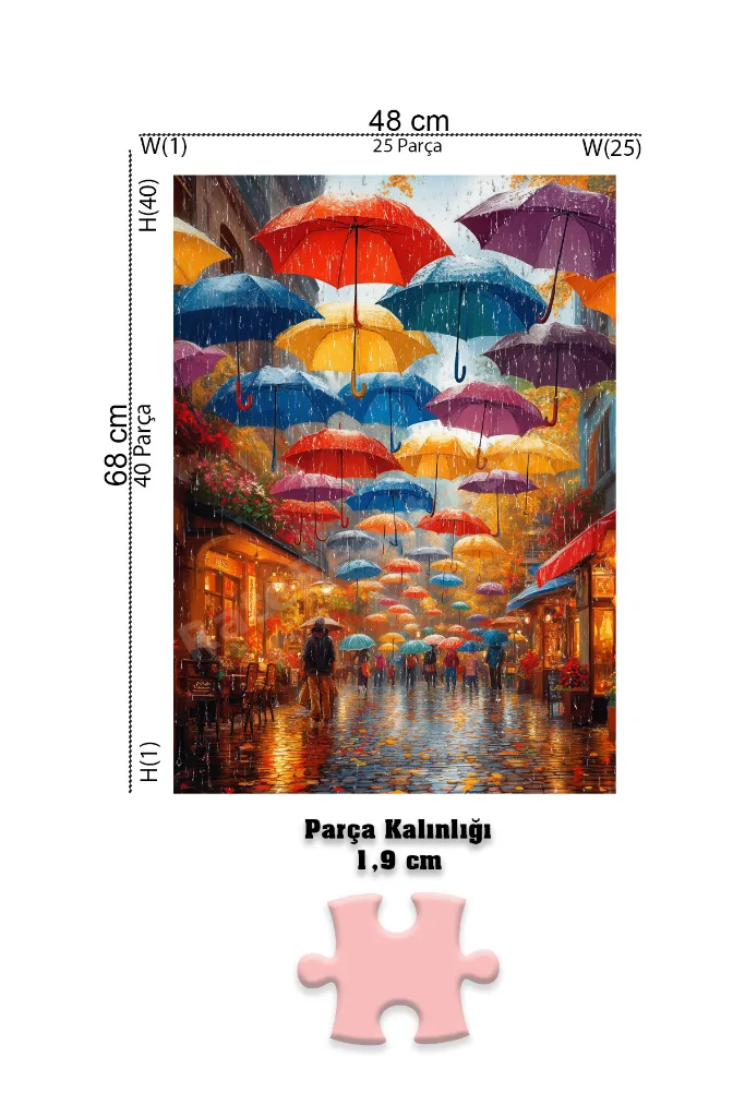 1000 Parça Puzzle - Rainy Umbrella Street (Yağmurlu Şemsiyeli Sokak)