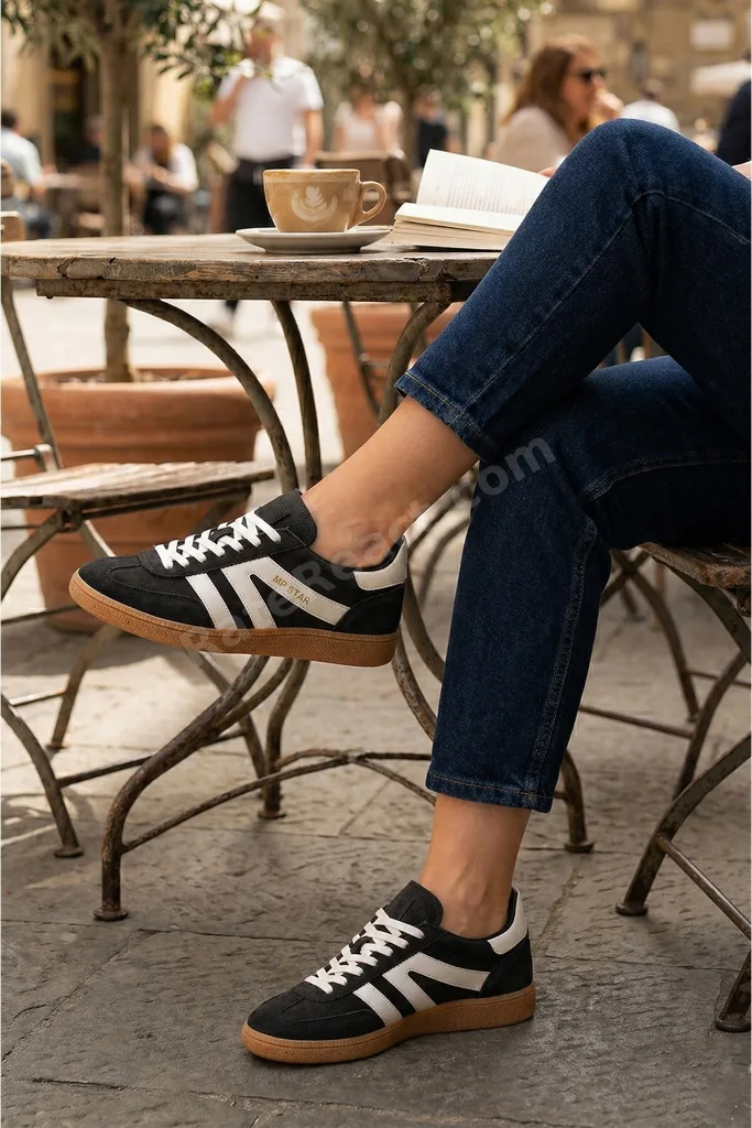 Rahat Bağcıklı Günlük Spor Ayakkabı Kadın Sneaker Siyah