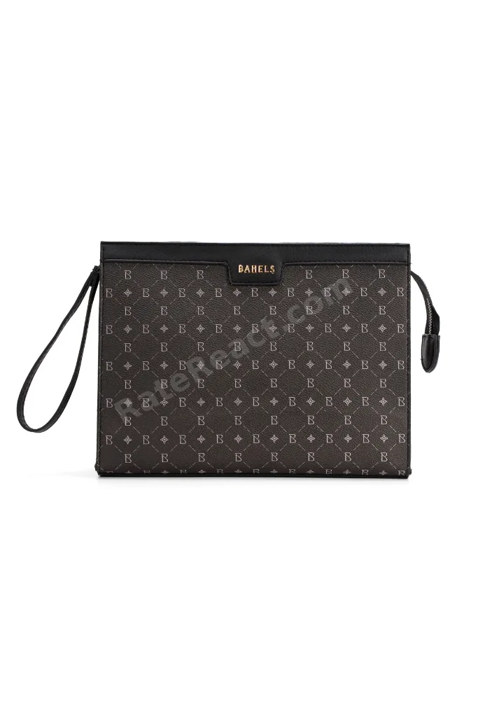 Kadın Siyah Monogram Portföy Kulplu Clutch Çanta
