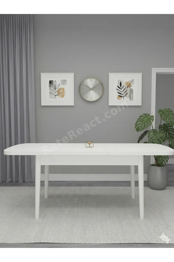 Beyaz Açılır Kelebek Yemek Masası , Gri Polo Sandalye (4 Adet )