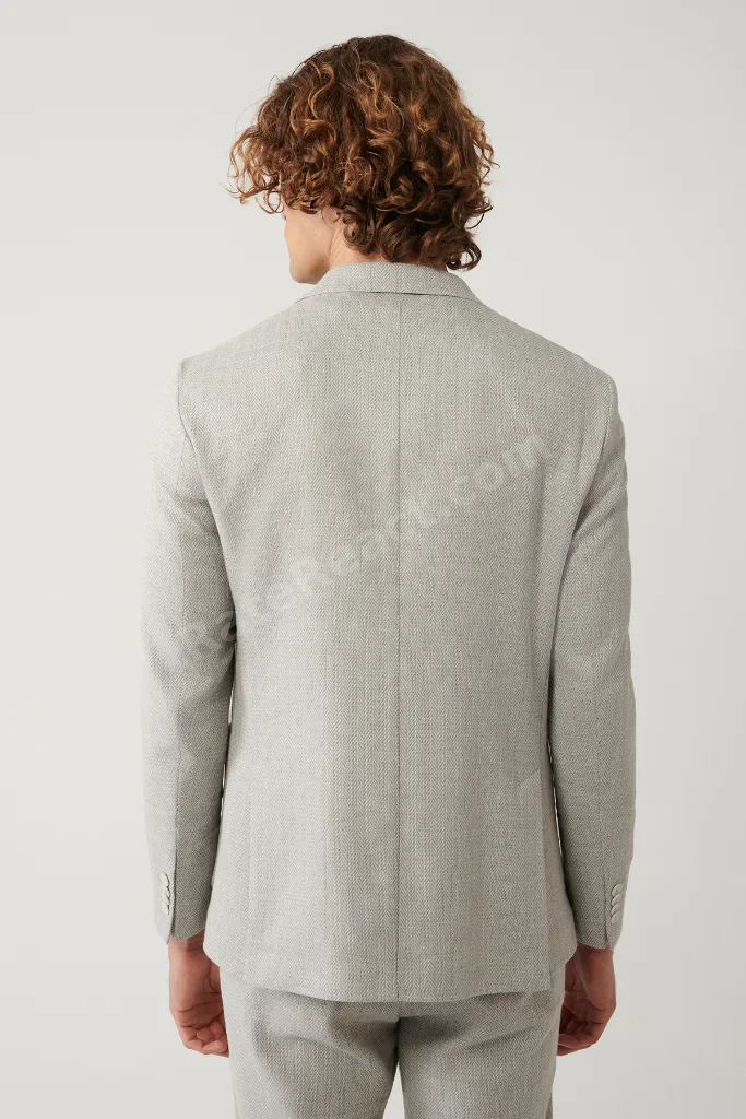 Erkek Gri Astarsız Keten Karışımlı Lightweight Comfort Slim Fit Ceket A41Y4029