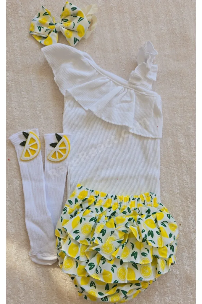 Kız Bebek Ribana Beyaz Tek Kol Askılı Çıtçıtlı Body Fırfırlı Desenli Etek Çorap set
