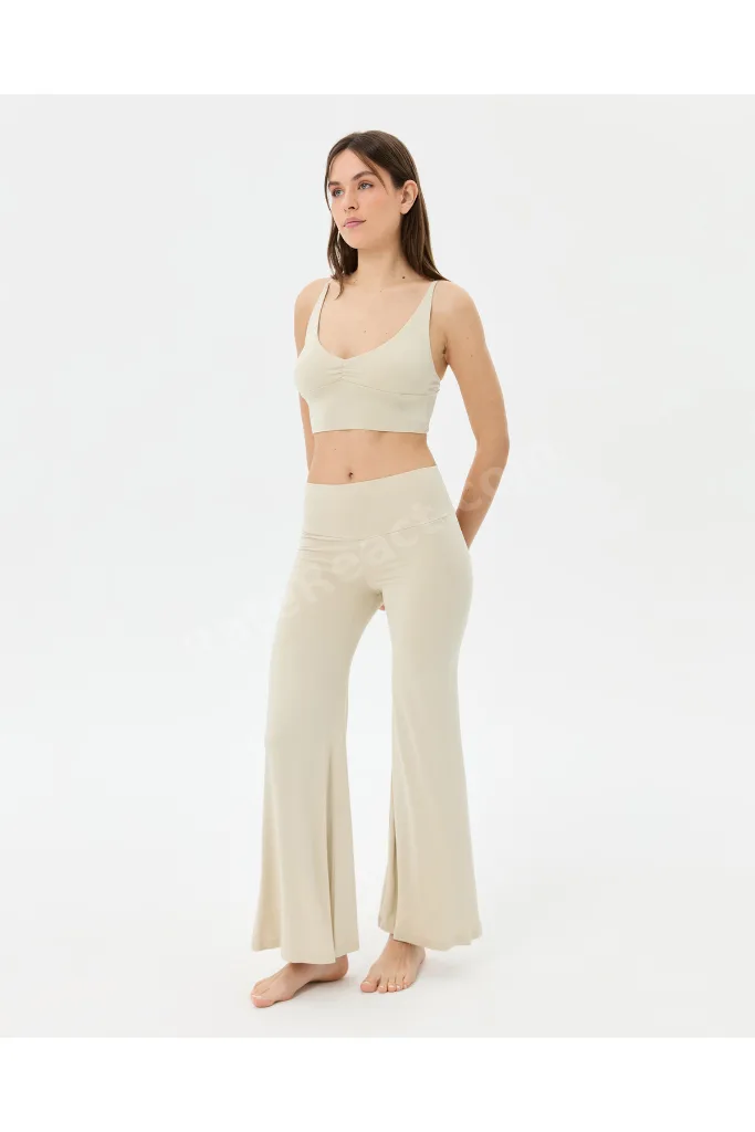 Krem Şortlu Yoga Pantolon İnce Dökümlü Yoga Pantolon