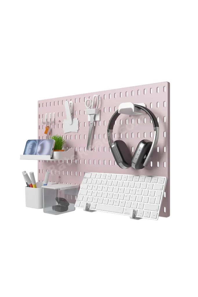 ÇOK AMAÇLI PANO ORGANİZATÖR SET 3 (52X36cm) DÜBELLİ -PANO PEMBE -AKSESUARLAR BEYAZ