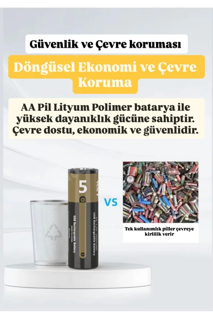 4lü Kalem Pil AA Pil Typc-e Şarj edilebilir Pil Şarjlı Pil 1.5V AA / 3200 mWH