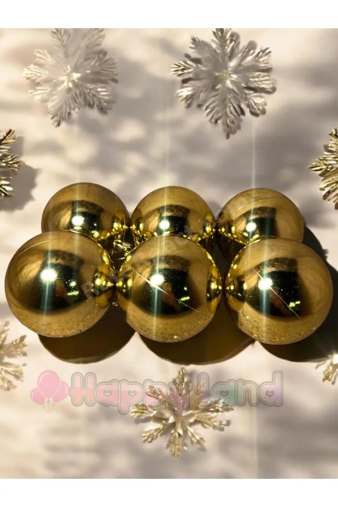 Yılbaşı Çam Ağacı Süsü Gold Yılbaşı Topu 8 Cm 6'lı Gold Yılbaşı Cici Toplar
