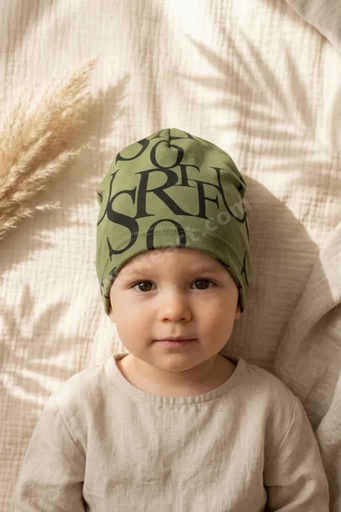 Unisex Siyah Yeşil Tipografik Desenli Pamuklu Slouchy Bere Şapka - Modern Sokak Stili Tasarım 2-4 Ya