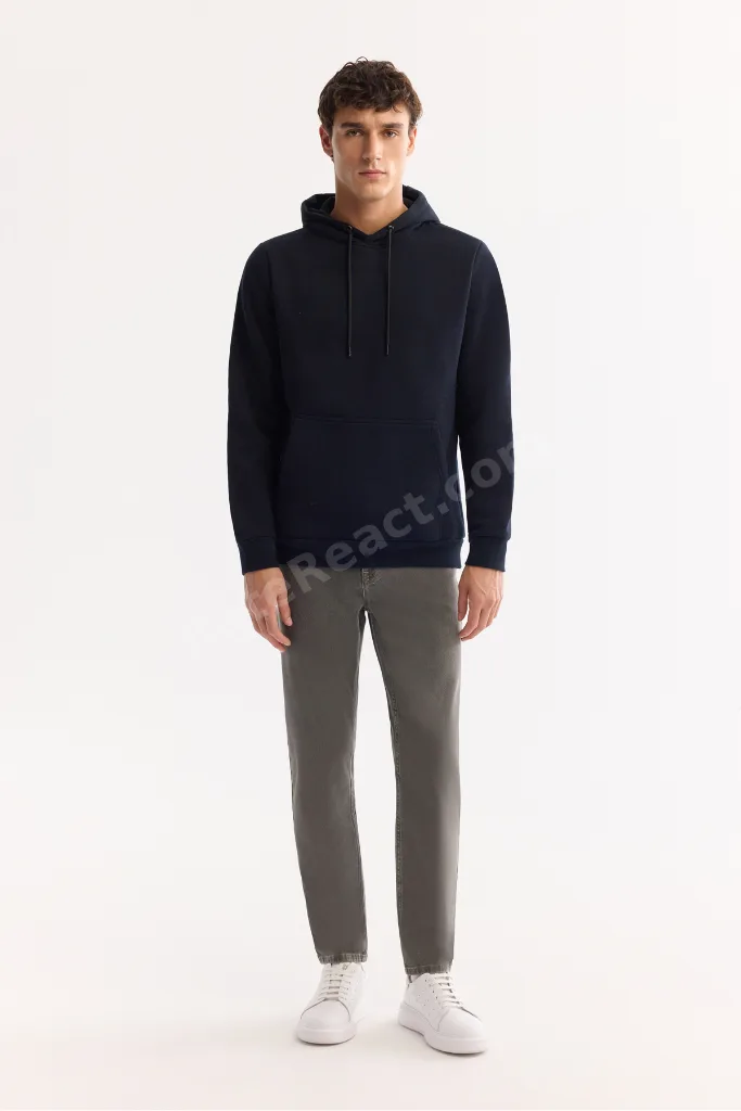 Erkek Lacivert Şardonlu Kumaş Bisiklet Yaka Basic Sweatshirt E001018