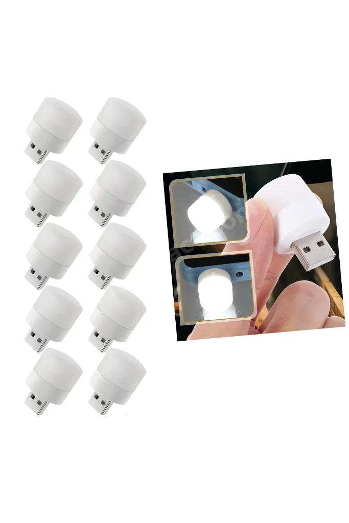 USB Mini Top LED 10’lu Aydınlatma Seti – Beyaz Renkli Gece Lambası, Enerji Tasarruflu Mikro LED Işık