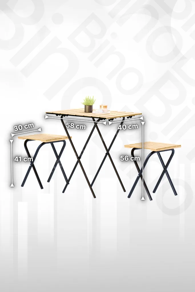 Bahçe Masası Kamp Masası Yükseklik Ayarlı Masa Sandalye Bistro Ahşap Kamp Masası Taburesi 3'lü Set
