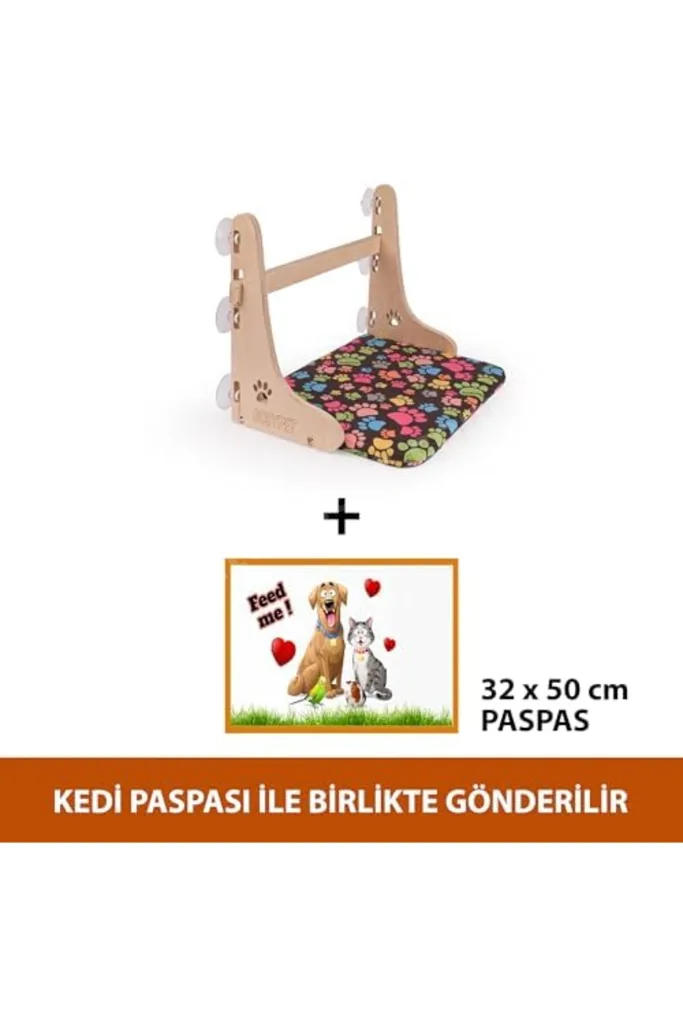 TTKTEKNOLOJİ Gobypet Güçlü Vantuzlu Kedi Cam Yatağı, Asılan Ahşap Kedi Yatağı, Pencere Önü Dinlenme
