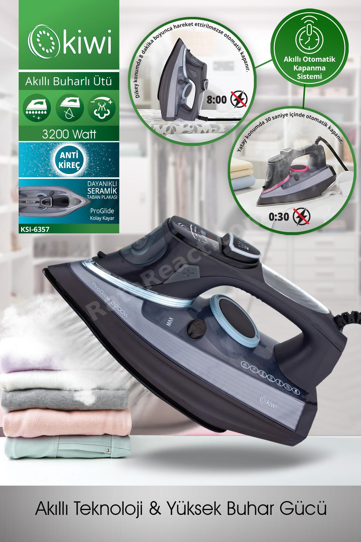 Buharlı Ütü 3200 Watt Seramik Taban Sürekli ve Şok Buhar Akıllı Otomatik Kapanma Ksı-6357