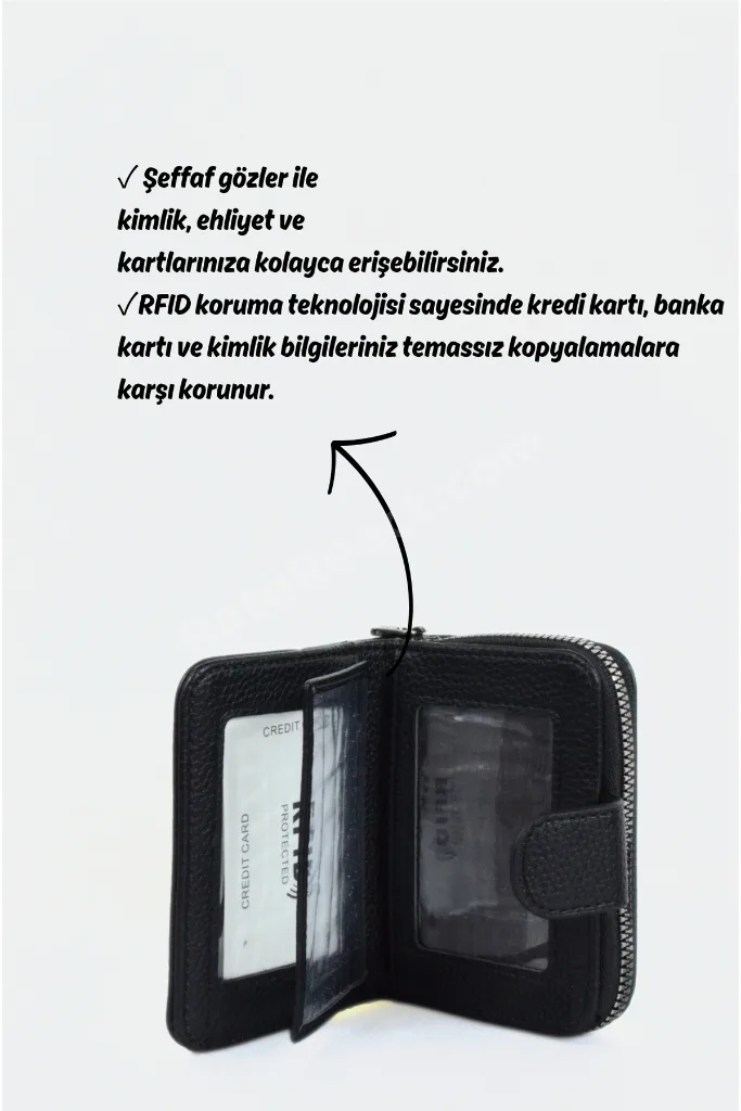 4201 Unisex RFID Korumalı Fermuarlı, Çok Bölmeli İthal Kartlık Cüzdan
