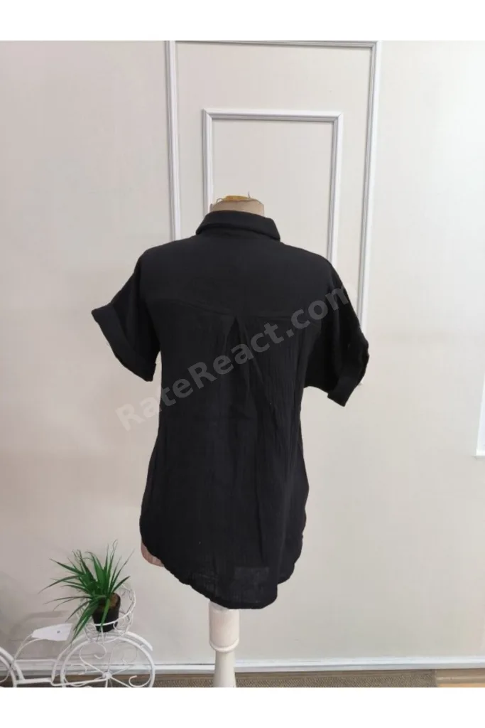 Kadın Kısa Kollu Yakalı önü Düğmeli Müslim Gömlek