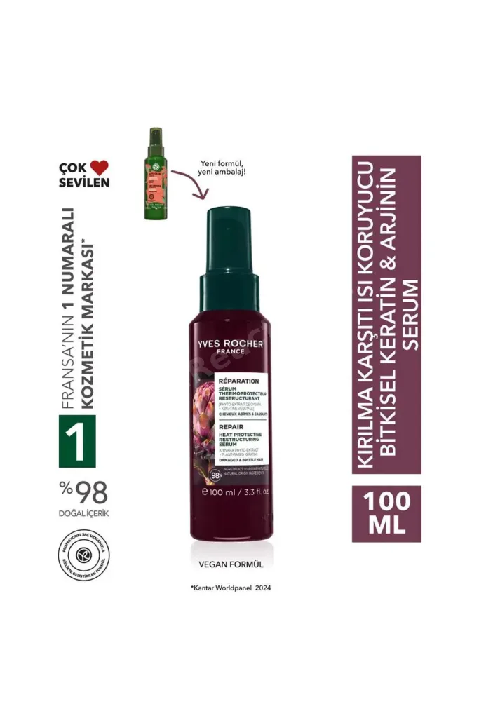 Kırılma Karşıtı Isı Koruyucu Bitkisel Keratin Arjinin Serum - Yıpranmış Saçlar / Reparation -Vegan -100ml