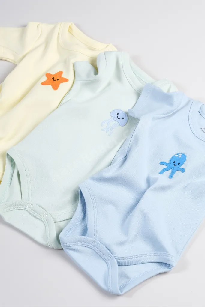 3'lü Set %100 Pamuk Aplike Nakışlı Bebek Ve Çocuk Zıbın & Body
