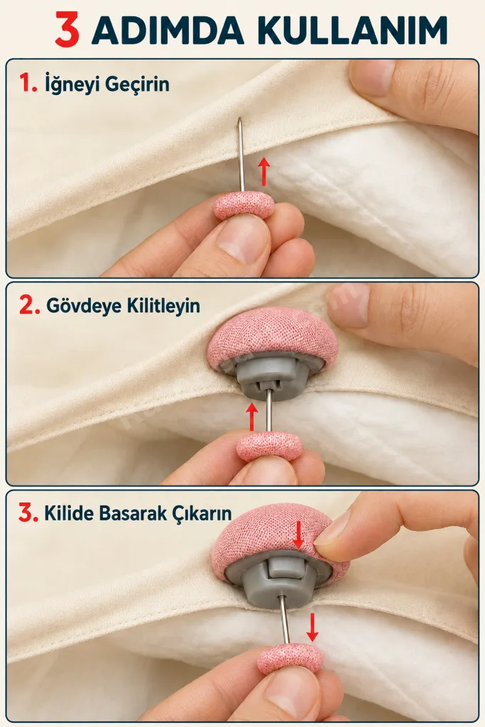 2 Adet Nevresim Kayma Önleyici İğneli Yorgan Sabitleyici Kilit Düğmeli Pratik Kumaş Tutma Aparatı