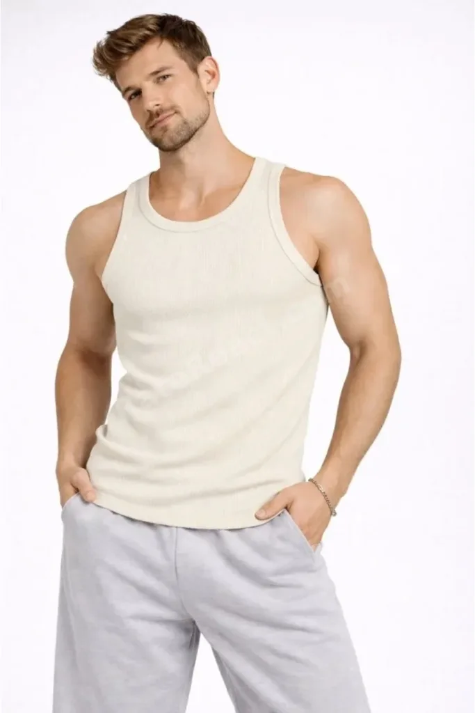 Erkek Fitilli Atlet Sıfır Yaka Slim Fit Arka Baskılı Spor Atlet