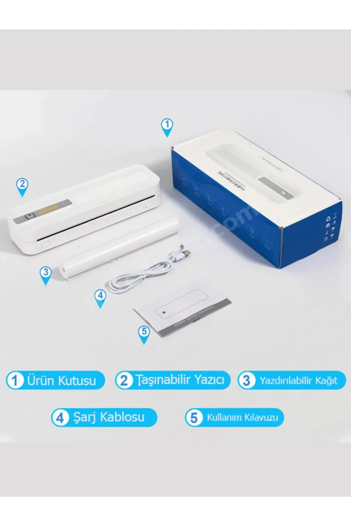 Şarjlı Kablosuz Taşınabilir Yazıcı | Mini Bluetooth Mobil Yazıcı Termal A4 Yazıcı 2600mAh Batarya