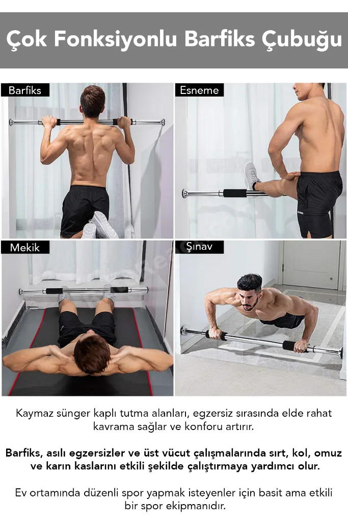 Ayarlanabilir Barfiks Çubuğu - 60-100 Cm Çift Süngerli Barfiks Demiri Spor Aleti