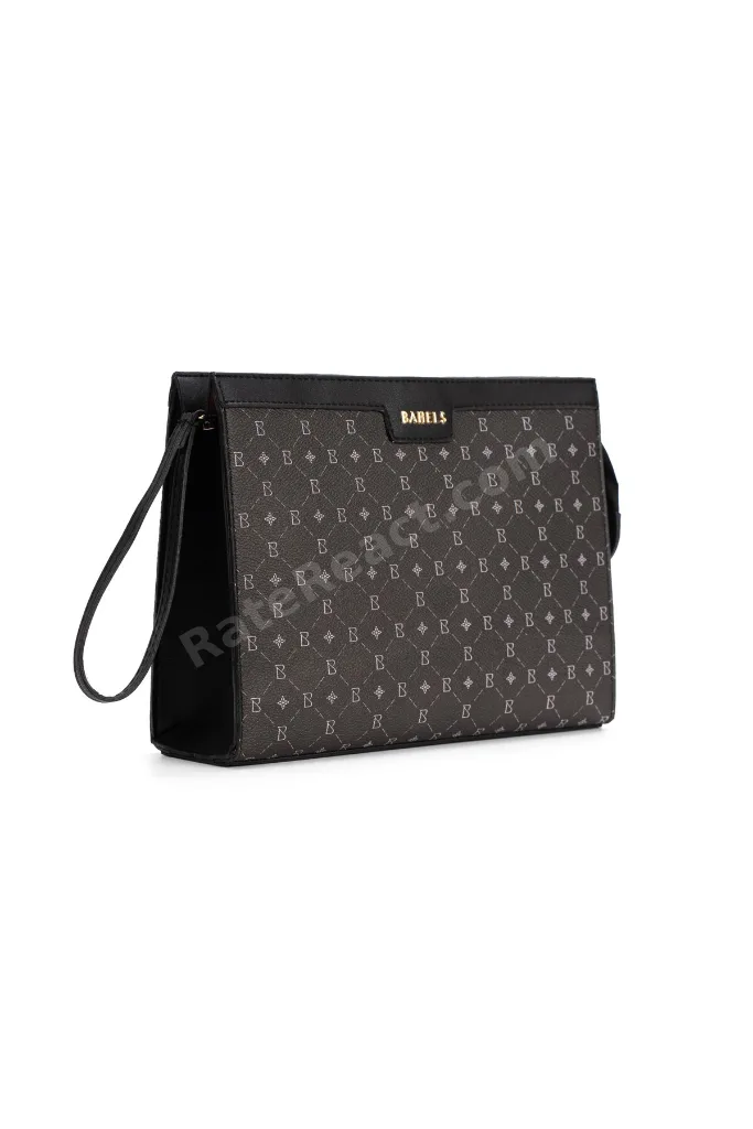 Kadın Siyah Monogram Portföy Kulplu Clutch Çanta