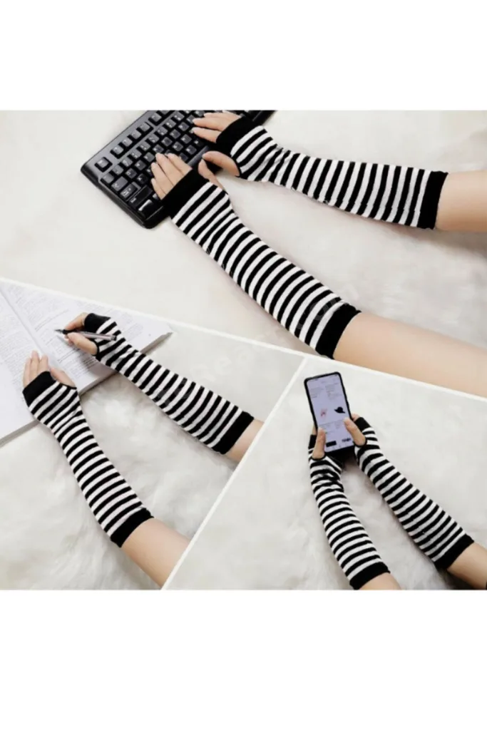 Unisex Fashion Moda Siyah Beyaz Çizgili Eldiven Kolluk