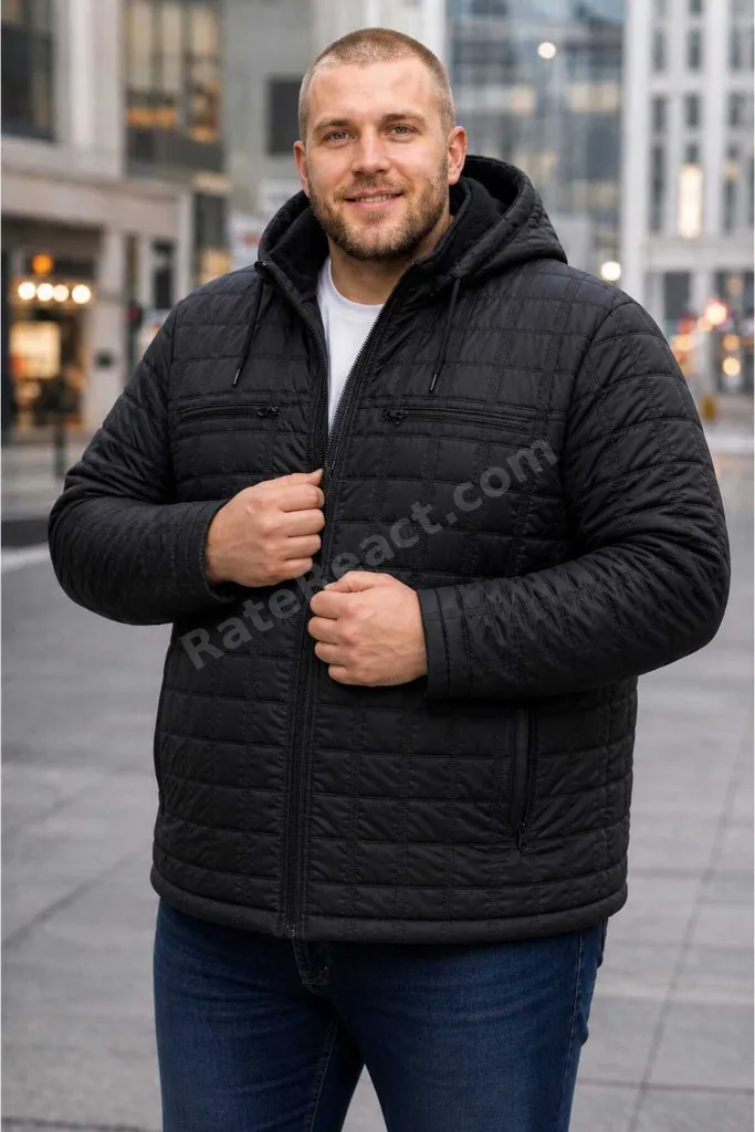 BÜYÜK BEDEN ERKEK seyyar KAPÜŞONLU HAFİF KIŞLIK KAPİTONE MONT,KABAN 4,5,6,7,8XL.