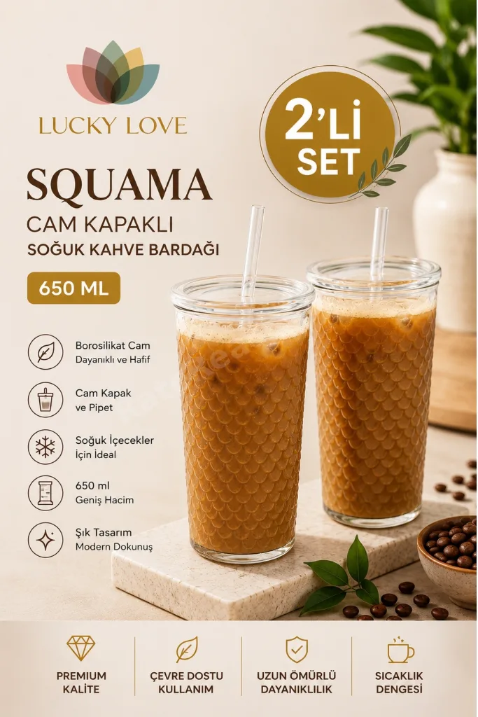 Squama Cam Kapaklı Borosilikat Soğuk Kahve Bardağı – 650 ml