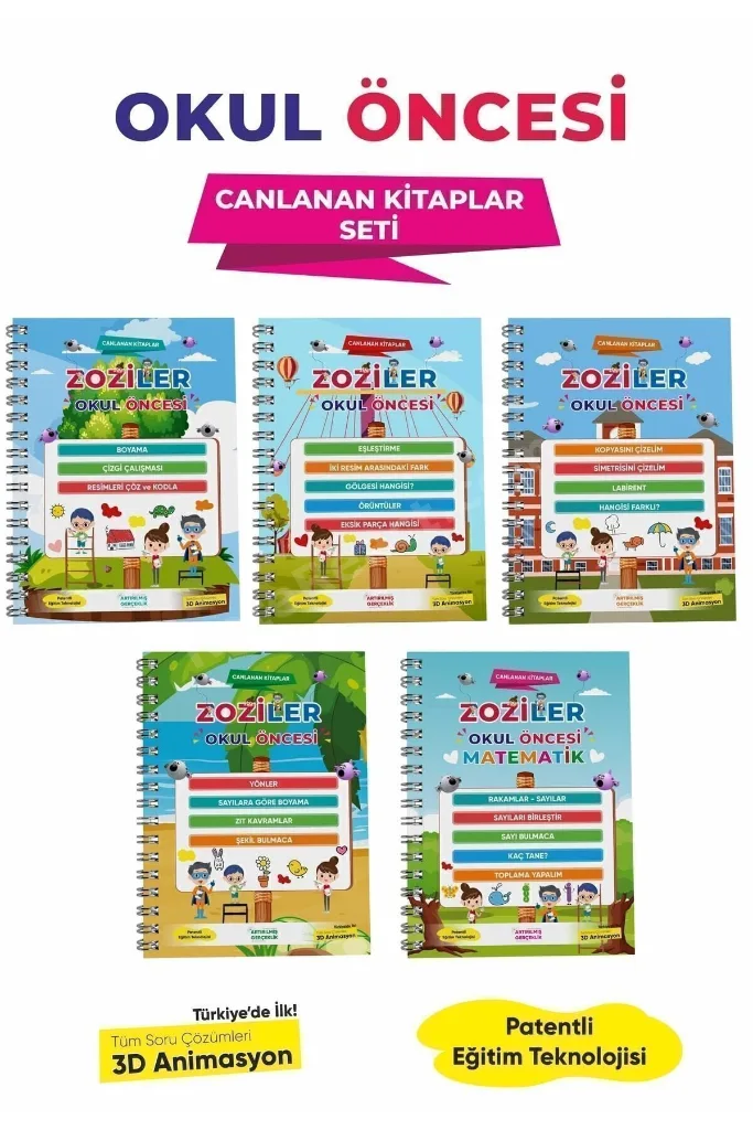 Okul Öncesi Canlanan Kitap Seti - İlkokula Hazırlık - (5 KİTAP)